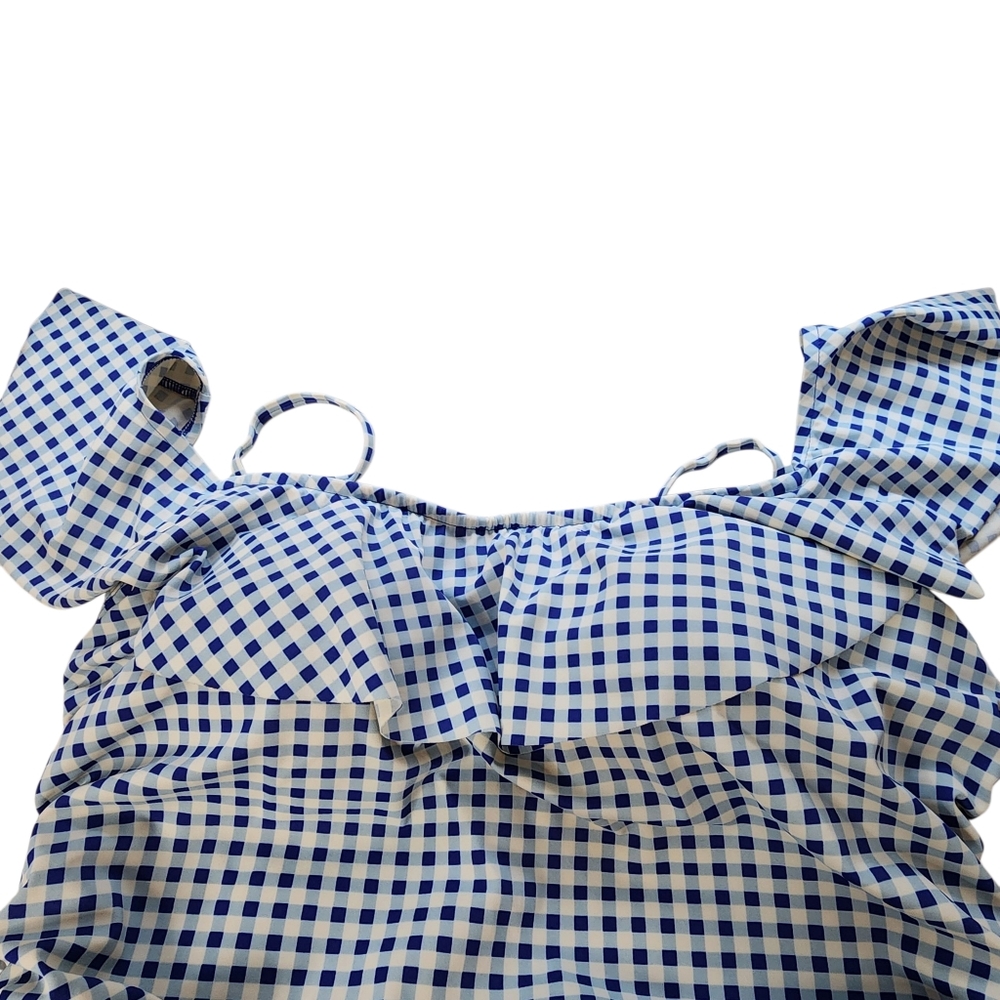 Simply Slim swim dress womens off shoulder ruffle blue gingham sz 2x - Picture 5 of 13